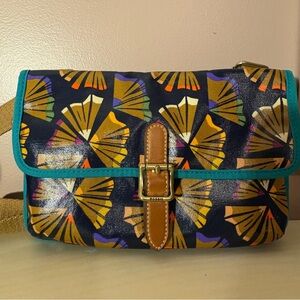 Fossil Purse Crossbody Shoulder Bag Colored Pencil Print Coated Canvas Floral